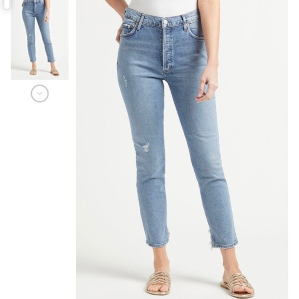Agolde Womens Nico High Rise Raw Edge Distressed Slim Button Fly Jeans Size 27 - Picture 2 of 14